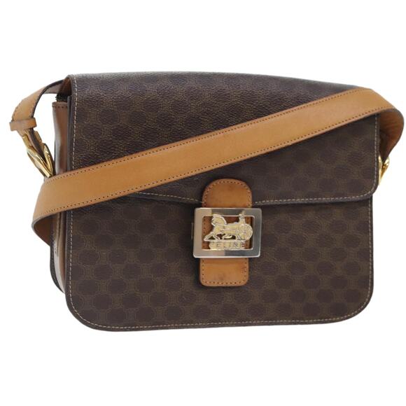 CELINE Macadam Canvas Shoulder Bag Pvc Leather Brown - Picture 1 of 13